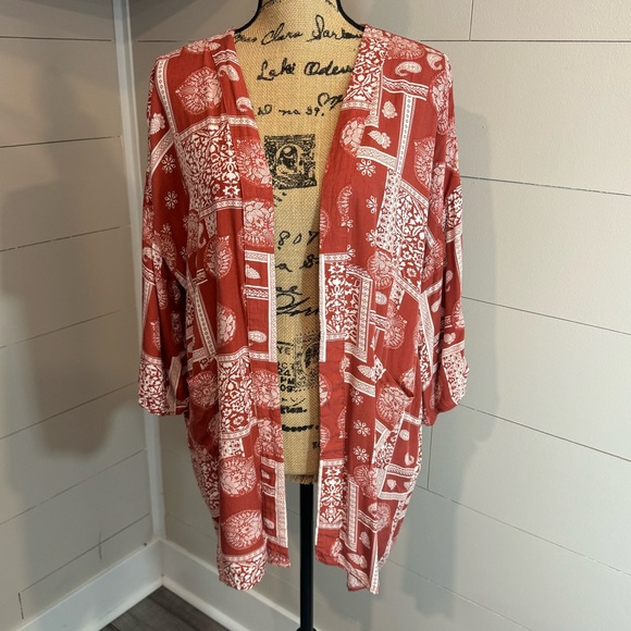 Loveriche Open Front Orange Rust Paisley Patch Kimono Robe Medium - Picture 1 of 9